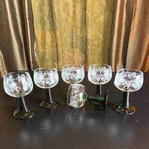 Roemer💥Vintage~SOLD OUT💥6 Etched Grape Vines German Wine Glasses Bee Hives Stems